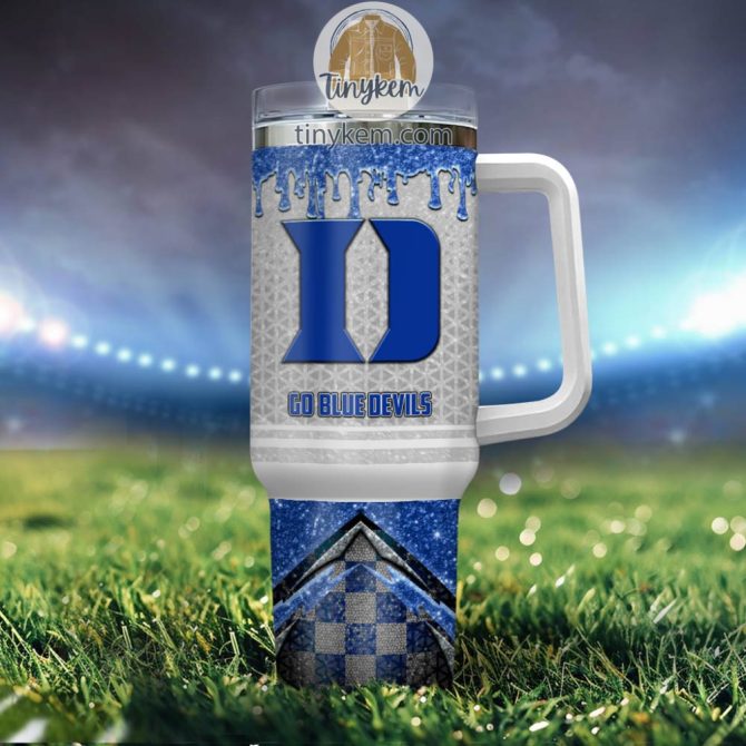 Duke Blue Devils Glitter Ncaa Custom Stanley Quencher 40Oz Stainless Steel Tumbler With Handle - Image 4