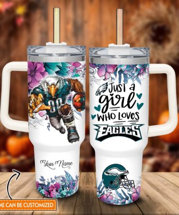 Eagles Mascot Nfl Custom Stanley Quencher 40Oz Stainless Steel Tumbler With Handle