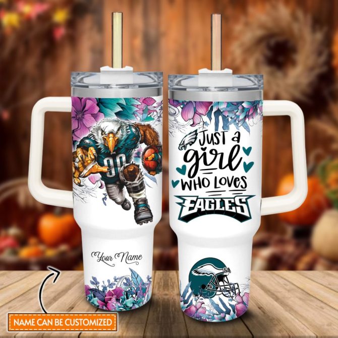 Eagles Mascot Nfl Custom Stanley Quencher 40Oz Stainless Steel Tumbler With Handle