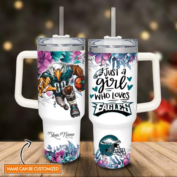 Eagles Mascot Nfl Custom Stanley Quencher 40Oz Stainless Steel Tumbler With Handle - Image 2