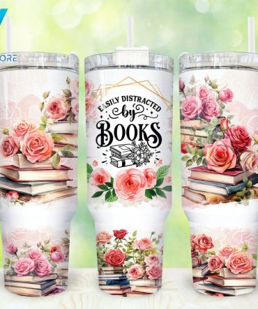 Easily Distracted By Books Custom Stanley Quencher 40Oz Stainless Steel Tumbler With Handle