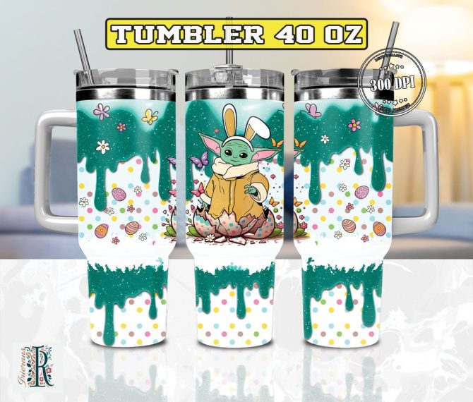 Easter Baby Yoda Star Wars Movies Custom Stanley Quencher 40Oz Stainless Steel Tumbler With Handle