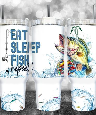 Eat Sleep Fish Repeat Fisherman Gift Custom Stanley Quencher 40Oz Stainless Steel Tumbler With Handle