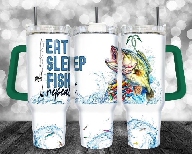 Eat Sleep Fish Repeat Fisherman Gift Custom Stanley Quencher 40Oz Stainless Steel Tumbler With Handle