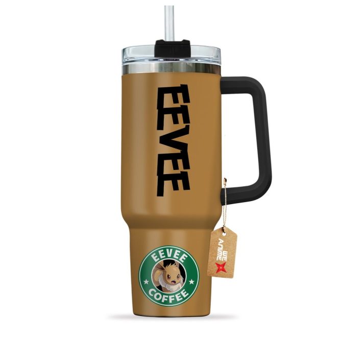 Eevee Coffee Pokemon Anime Custom Stanley Quencher 40Oz Stainless Steel Tumbler With Handle - Image 3