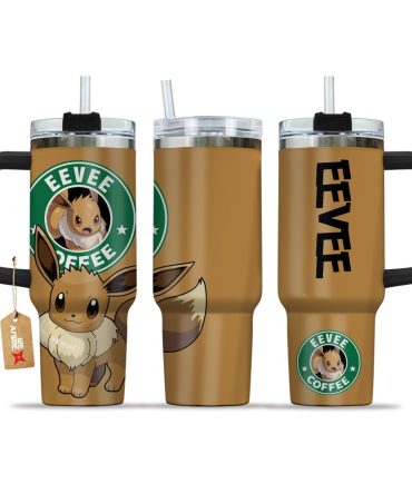 Eevee Coffee Pokemon Anime Custom Stanley Quencher 40Oz Stainless Steel Tumbler With Handle