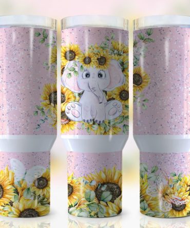 Elephant Sunflower Custom Stanley Quencher 40Oz Stainless Steel Tumbler With Handle