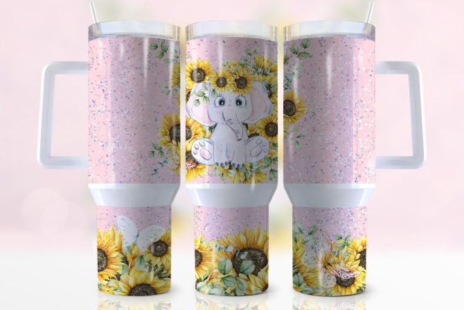 Elephant Sunflower Custom Stanley Quencher 40Oz Stainless Steel Tumbler With Handle