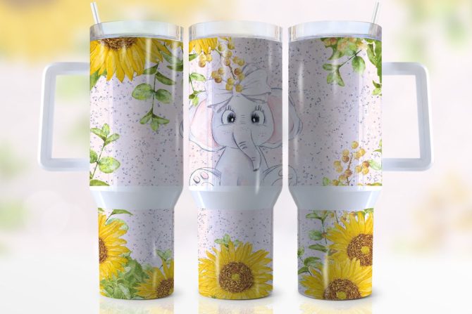 Elephant Sunflower Custom Stanley Quencher 40Oz Stainless Steel Tumbler With Handle