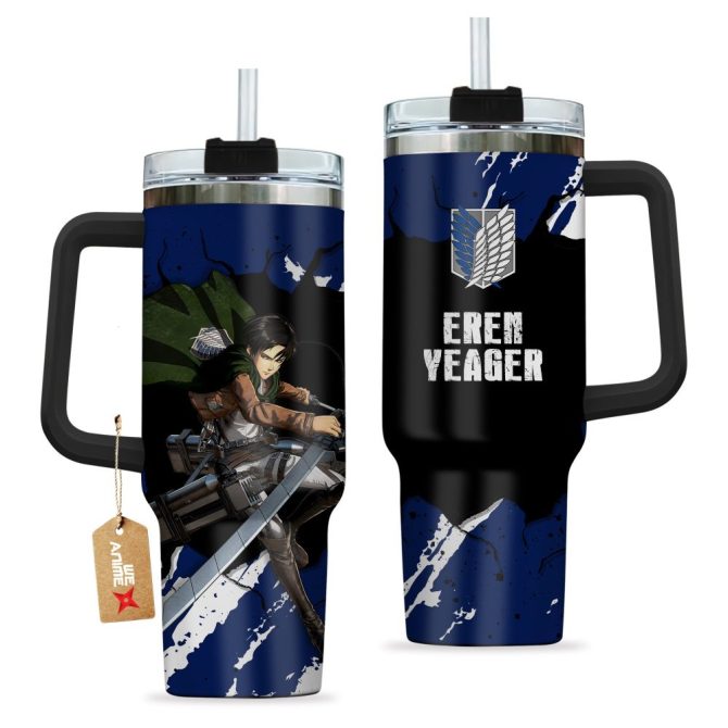 Eren Yeager Attack On Titan Anime Custom Stanley Quencher 40Oz Stainless Steel Tumbler With Handle