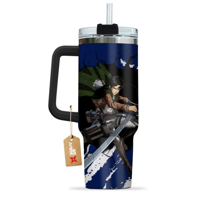 Eren Yeager Attack On Titan Anime Custom Stanley Quencher 40Oz Stainless Steel Tumbler With Handle - Image 3