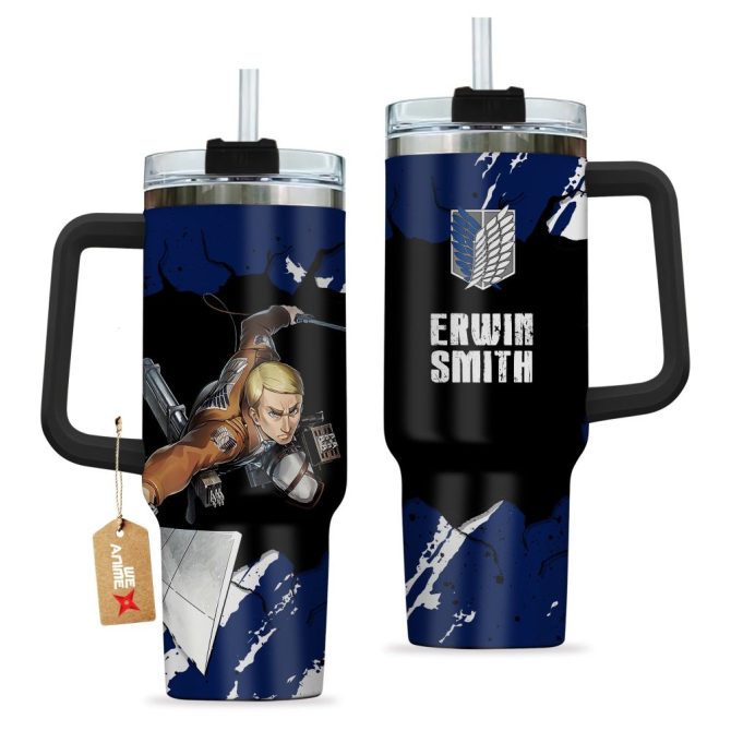 Erwin Smith Attack On Titan Anime Custom Stanley Quencher 40Oz Stainless Steel Tumbler With Handle