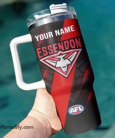 Essendon Bombers Afl Custom Stanley Quencher 40Oz Stainless Steel Tumbler With Handle