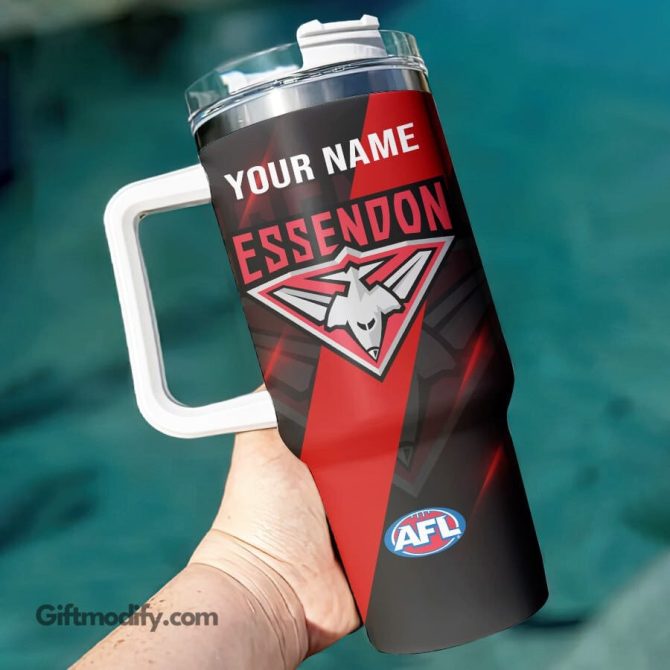 Essendon Bombers Afl Custom Stanley Quencher 40Oz Stainless Steel Tumbler With Handle