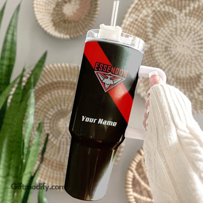 Essendon Bombers Afl Custom Stanley Quencher 40Oz Stainless Steel Tumbler With Handle