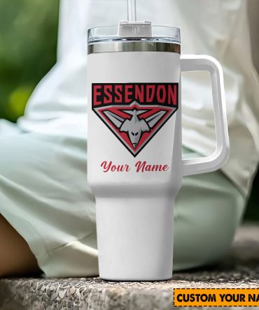 Essendon Bombers Afl Custom Stanley Quencher 40Oz Stainless Steel Tumbler With Handle