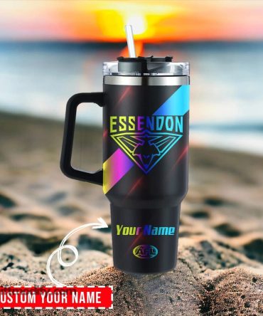 Essendon Bombers Afl Hologram Logo Custom Stanley Quencher 40Oz Stainless Steel Tumbler With Handle