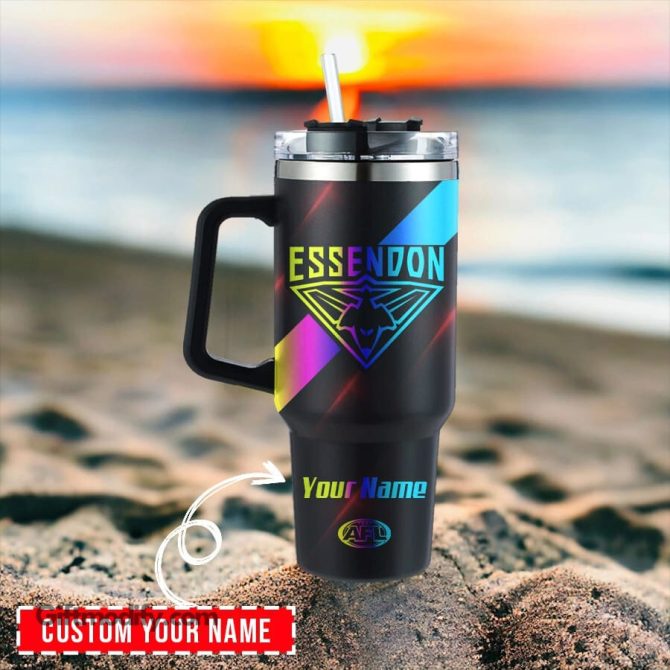 Essendon Bombers Afl Hologram Logo Custom Stanley Quencher 40Oz Stainless Steel Tumbler With Handle