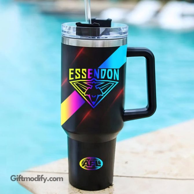 Essendon Bombers Afl Hologram Logo Custom Stanley Quencher 40Oz Stainless Steel Tumbler With Handle - Image 2