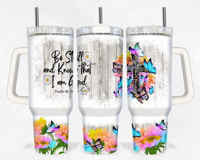 Faith Floral Custom Stanley Quencher 40Oz Stainless Steel Tumbler With Handle