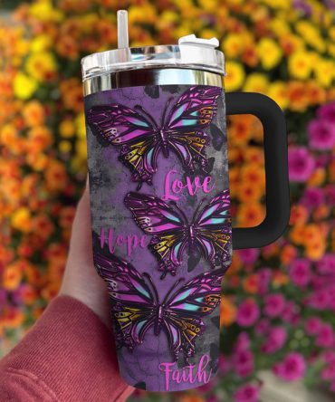Faith Hope Love Butterfly Custom Stanley Quencher 40Oz Stainless Steel