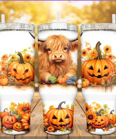 Fall Halloween Highland Cow Custom Stanley Quencher 40Oz Stainless Steel Tumbler With Handle