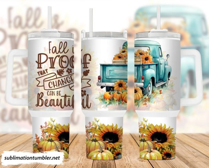 Fall Pumpkin Truck Custom Stanley Quencher 40Oz Stainless Steel Tumbler With Handle