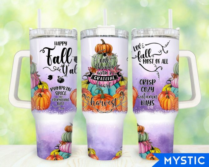 Fall Pumpkins Custom Stanley Quencher 40Oz Stainless Steel Tumbler With Handle
