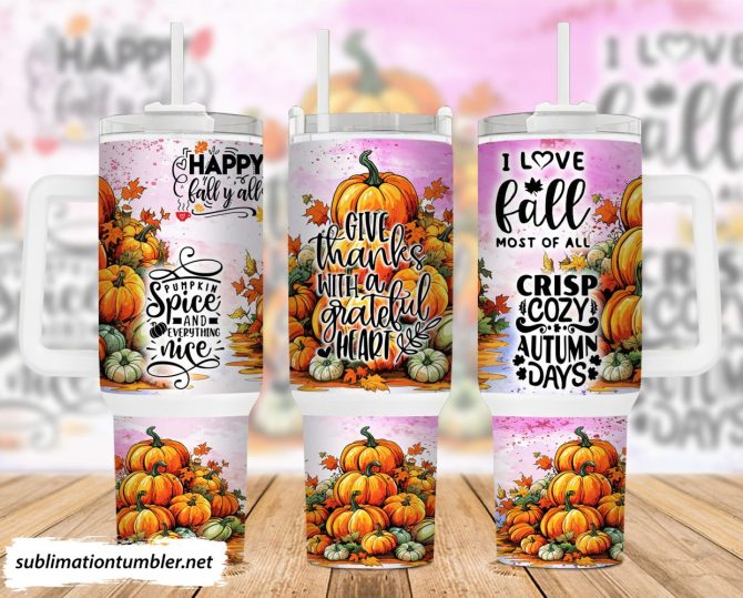 Fall Pumpkins Custom Stanley Quencher 40Oz Stainless Steel Tumbler With Handle