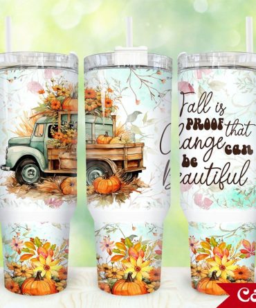 Fall Teal Truck Custom Stanley Quencher 40Oz Stainless Steel Tumbler With Handle