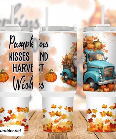 Fall Truck And Pumpkins Custom Stanley Quencher 40Oz Stainless Steel Tumbler With Handle