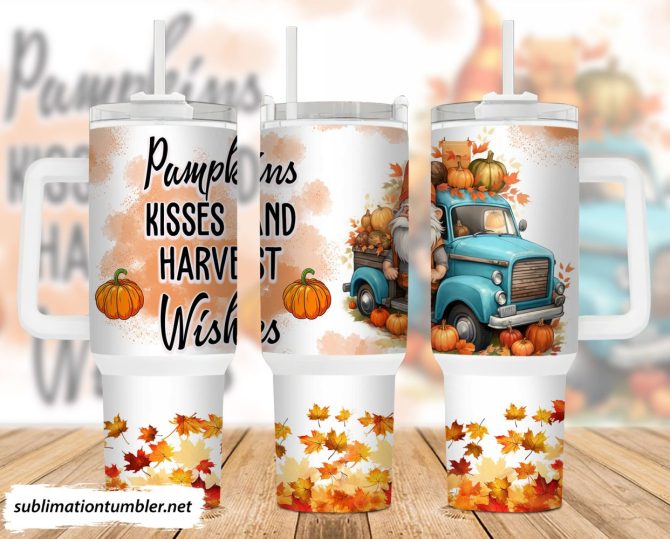 Fall Truck And Pumpkins Custom Stanley Quencher 40Oz Stainless Steel Tumbler With Handle