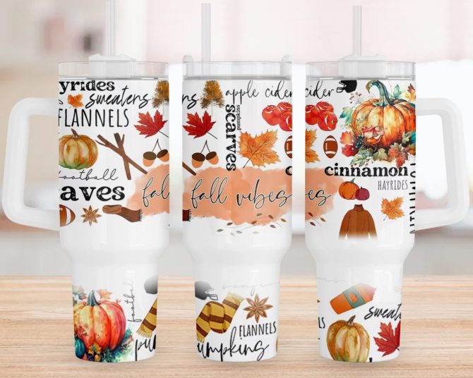 Fall Vibes Custom Stanley Quencher 40Oz Stainless Steel Tumbler With Handle - Image 2