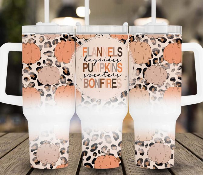 Fall Vibes Flannels Pumpkins Bonfires Custom Stanley Quencher 40Oz Stainless Steel Tumbler With Handle - Image 2