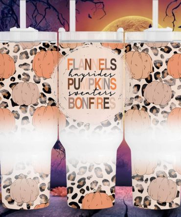 Fall Vibes Flannels Pumpkins Bonfires Custom Stanley Quencher 40Oz Stainless Steel Tumbler With Handle