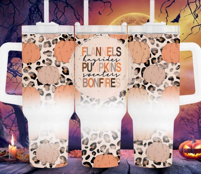 Fall Vibes Flannels Pumpkins Bonfires Custom Stanley Quencher 40Oz Stainless Steel Tumbler With Handle
