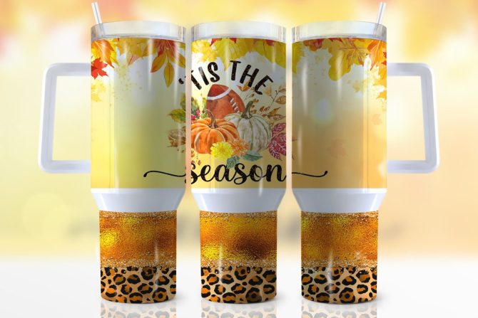 Fall Vibes Tis The Season Custom Stanley Quencher 40Oz Stainless Steel Tumbler With Handle