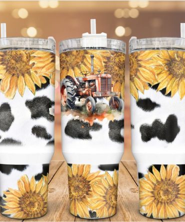 Farm Tractor Sunflower Custom Stanley Quencher 40Oz Stainless Steel Tumbler With Handle