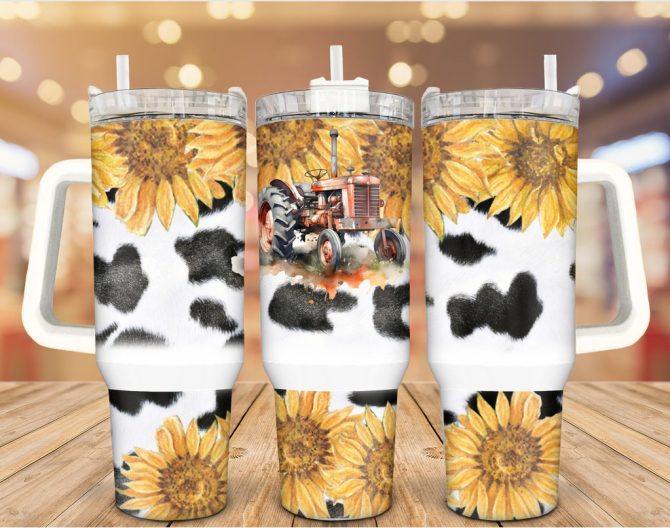 Farm Tractor Sunflower Custom Stanley Quencher 40Oz Stainless Steel Tumbler With Handle