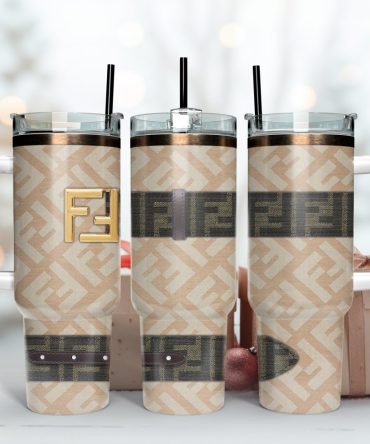 Fendi Belt Logo Pattern Custom Stanley Quencher 40Oz Stainless Steel Tumbler With Handle