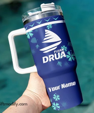Fijian Drua Super Rugby Custom Stanley Quencher 40Oz Stainless Steel Tumbler With Handle