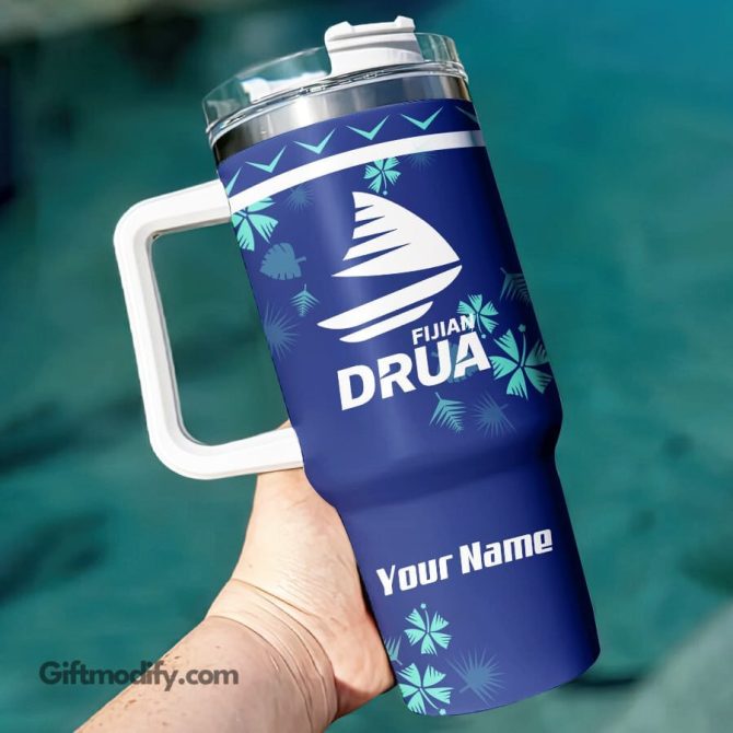Fijian Drua Super Rugby Custom Stanley Quencher 40Oz Stainless Steel Tumbler With Handle