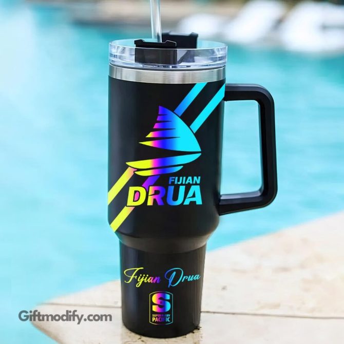 Fijian Drua Super Rugby Hologram Logo Custom Stanley Quencher 40Oz Stainless Steel Tumbler With Handle - Image 2
