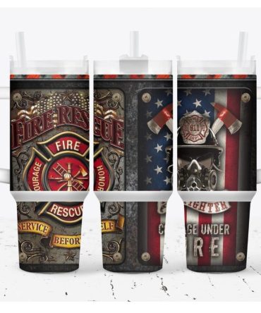 Fire Rescue With American Flag Custom Stanley Quencher 40Oz Stainless Steel Tumbler With Handle