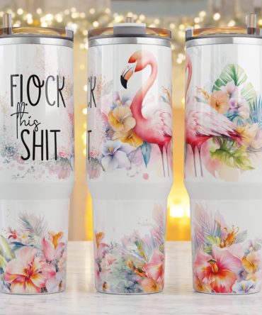 Flamingo And Flowers Custom Stanley Quencher 40Oz Stainless Steel Tumbler With Handle