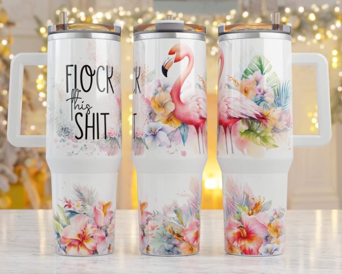 Flamingo And Flowers Custom Stanley Quencher 40Oz Stainless Steel Tumbler With Handle