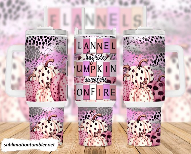 Flannels Hayrides Pumpkins Custom Stanley Quencher 40Oz Stainless Steel Tumbler With Handle