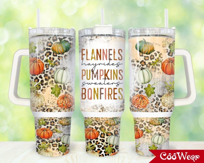 Flannels Hayrides Pumpkins Custom Stanley Quencher 40Oz Stainless Steel Tumbler With Handle