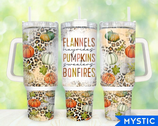 Flannels Pumpkins Bonfires Custom Stanley Quencher 40Oz Stainless Steel Tumbler With Handle