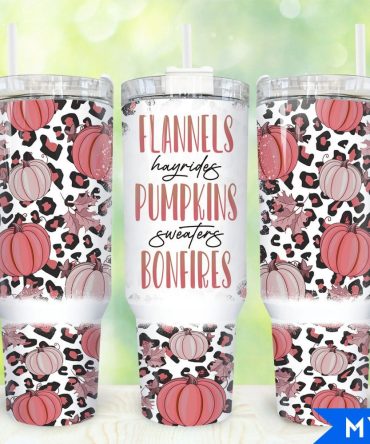 Flannels Pumpkins Bonfires Custom Stanley Quencher 40Oz Stainless Steel Tumbler With Handle